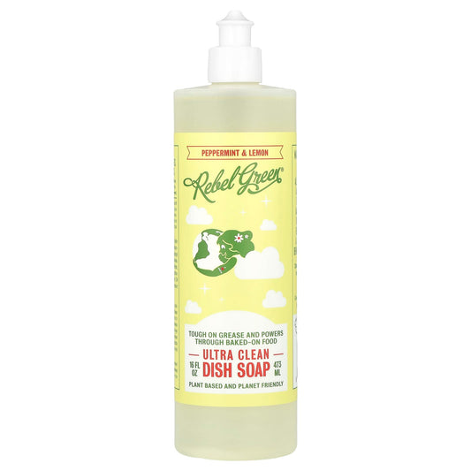 Rebel Green, Ultra Clean Dish Soap, Peppermint & Lemon, 16 fl oz (473 ml) - Image 1