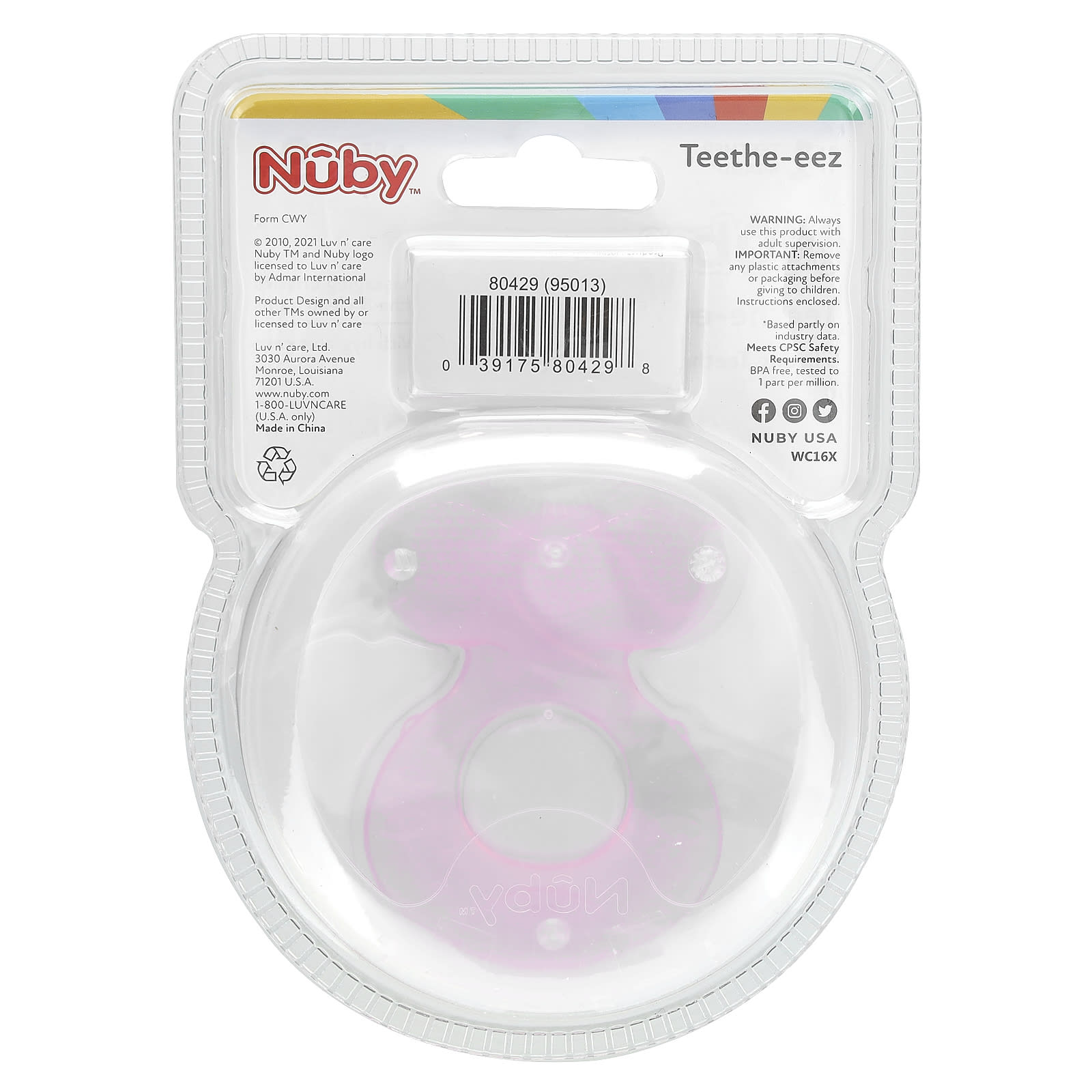 Nuby, Teethe-eez, Silicone Teether, 3+ Months, Pink, 2 Piece Set - Image 2