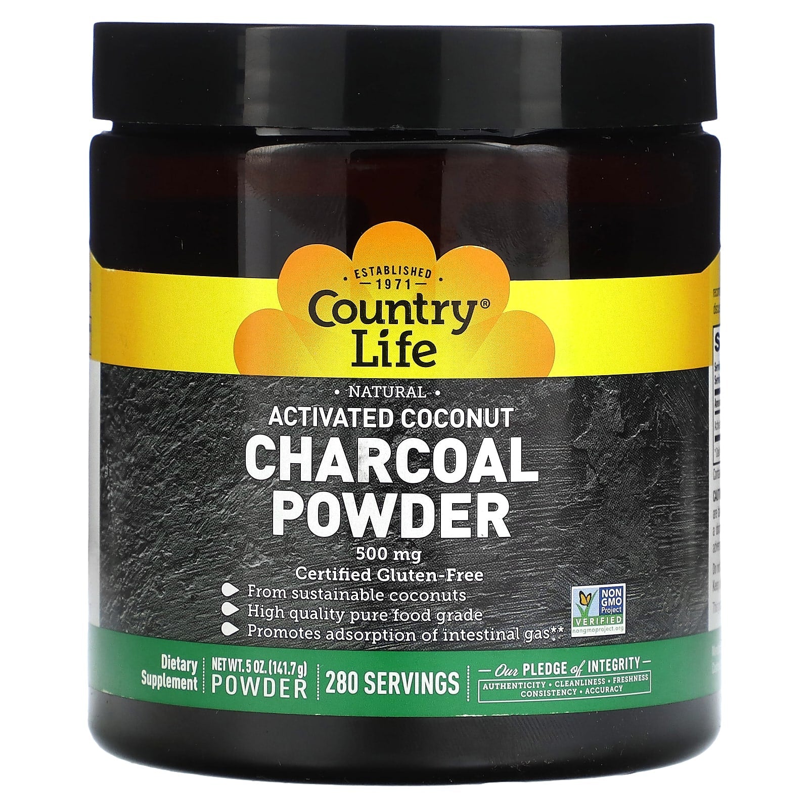 Country Life Activated Coconut Charcoal Powder 5 oz - Natural Digestive Aid - Image 1