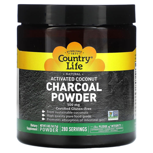 Country Life Activated Coconut Charcoal Powder 5 oz - Natural Digestive Aid - Image 1