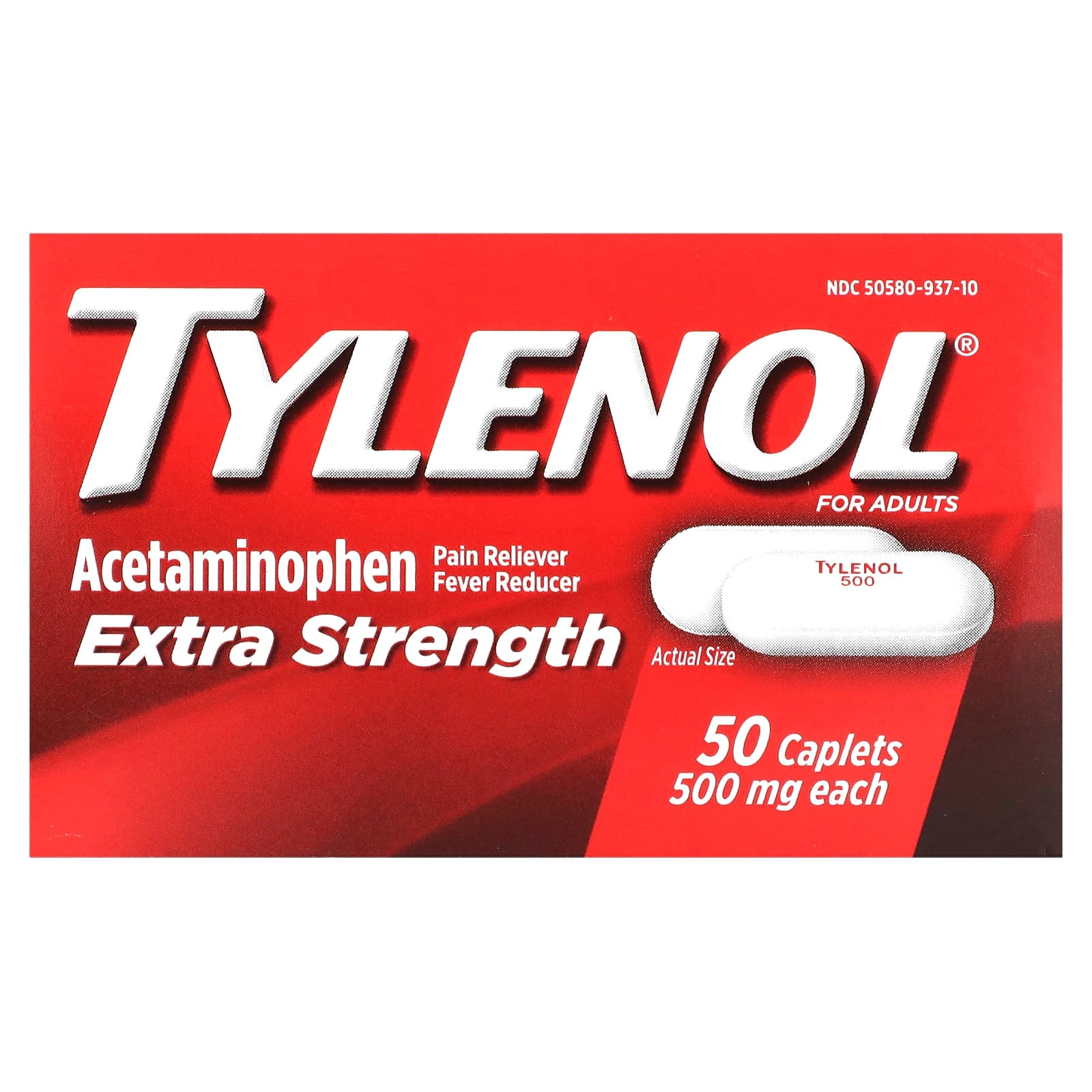 Tylenol, Extra Strength, Acetaminophen Pain Reliever Fever Reducer For Adults, 500 mg, 50 Caplets - Image 1