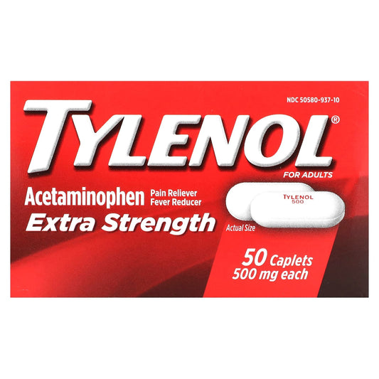 Tylenol, Extra Strength, Acetaminophen Pain Reliever Fever Reducer For Adults, 500 mg, 50 Caplets - Image 1