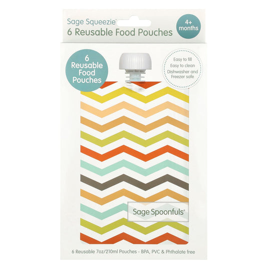 Sage Spoonfuls, Reusable Food Pouches, 4+ Months, 6 Pack, 7 oz (210 ml) Each - Image 1