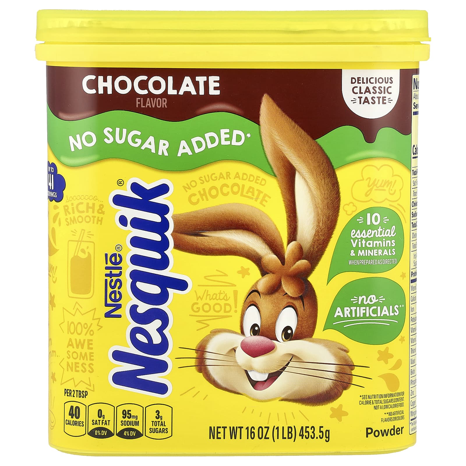 Nesquik, Nestle® Powder, Chocolate, No Sugar Added, 16 oz (453.5 g) - Image 1