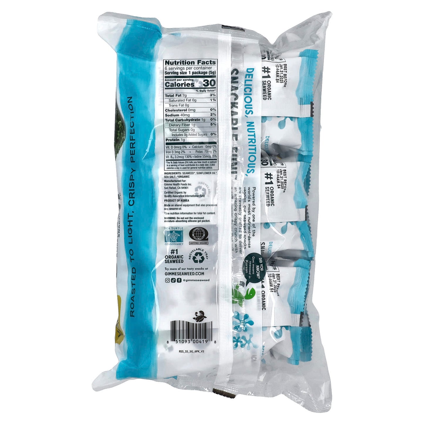 Crispy Sea Salt Roasted Seaweed Snacks by gimMe - 6 Pack - Image 2