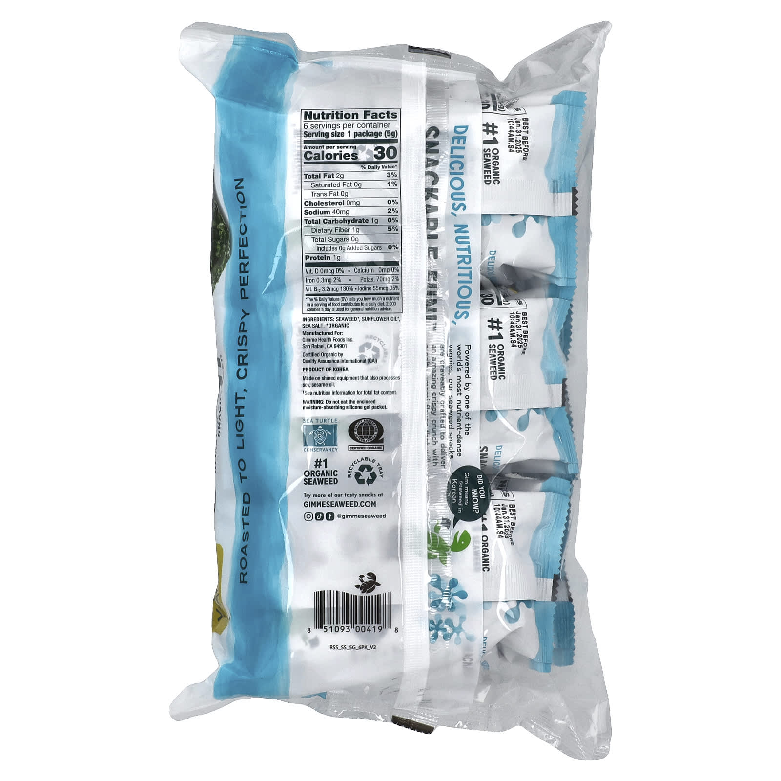 Crispy Sea Salt Roasted Seaweed Snacks by gimMe - 6 Pack - Image 2