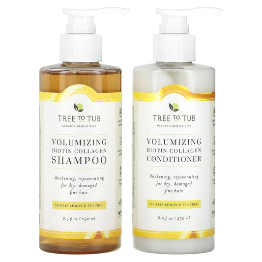Tree To Tub, Shampoo & Conditioner Set, Volumizing Biotin Collagen, Sicilian Lemon & Tea Tree, 2 Piece Set, 8.5 fl oz (250 ml) Each - Image 1
