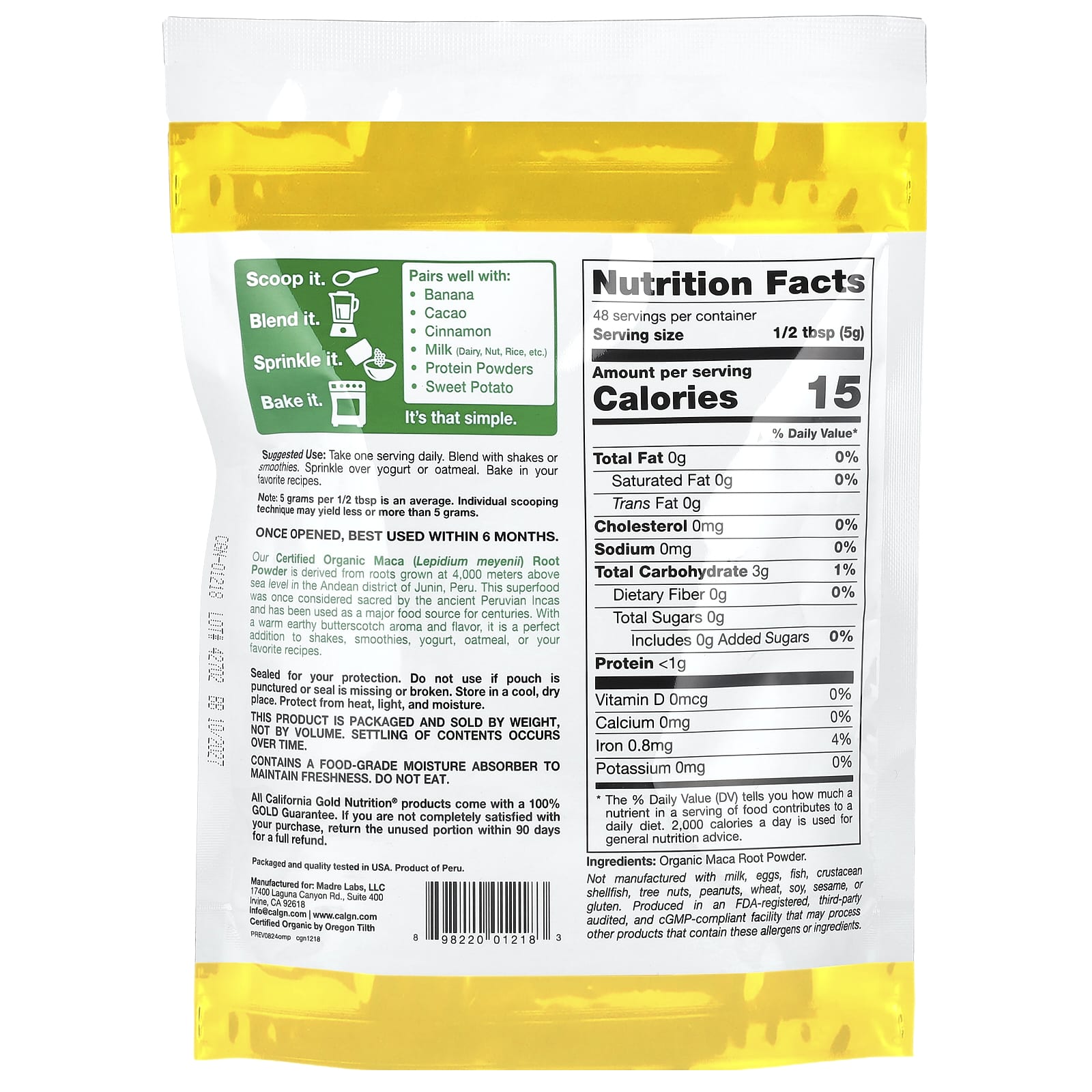 &quot;California Gold Nutrition - Organic Peruvian Maca Root Powder for Energy and Libido&quot; - Image 2