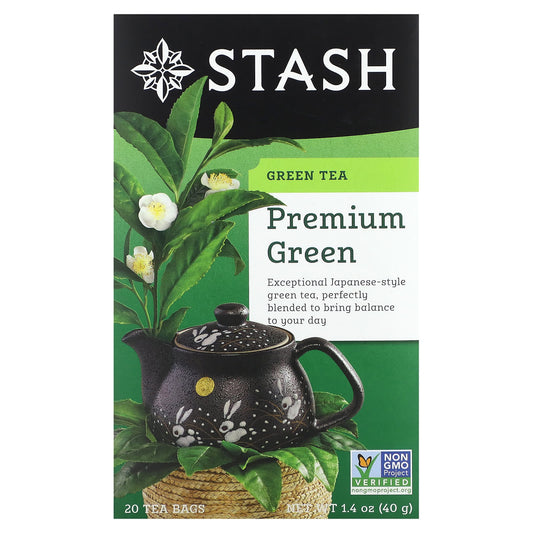 Stash Tea, Green Tea, Premium Green, 20 Tea Bags, 1.4 oz (40 g) - Image 1