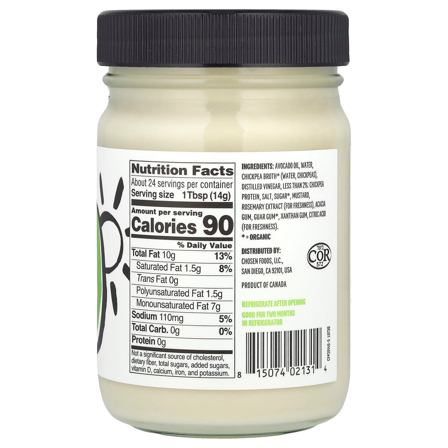 Chosen Foods, Vegan Mayo, 12 fl oz (355 ml)