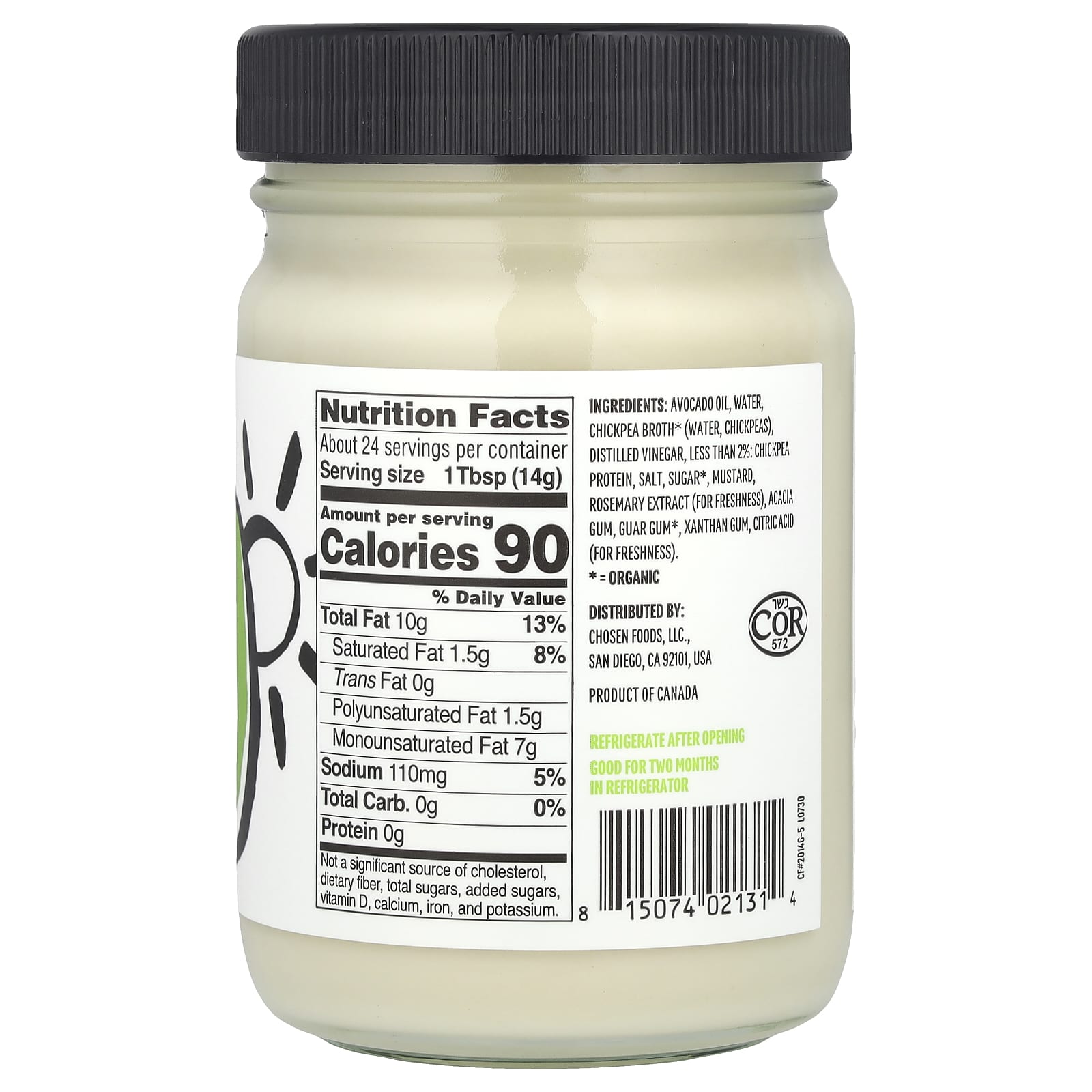Chosen Foods, Vegan Mayo, 12 fl oz (355 ml)