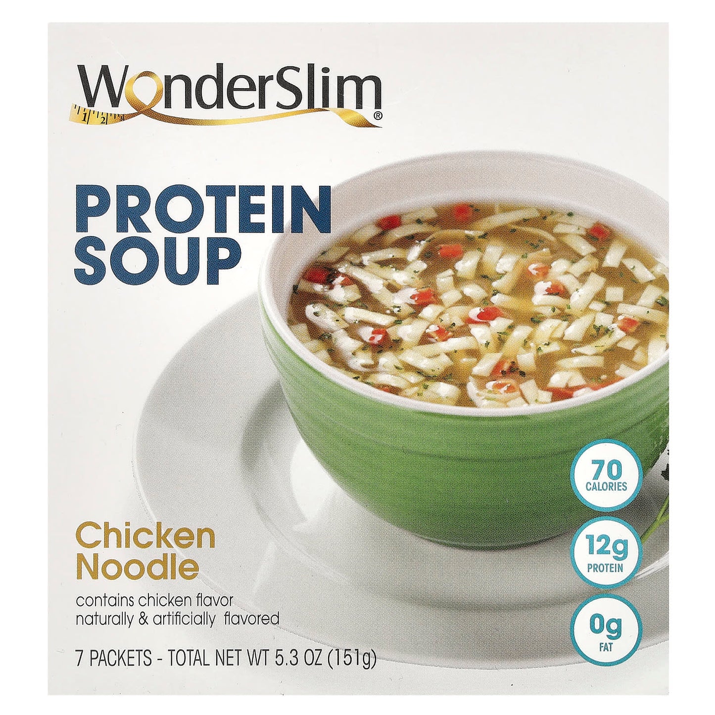 WonderSlim, Protein Soup, Chicken Noodle, 7 Packets, 22 g Each - Image 1