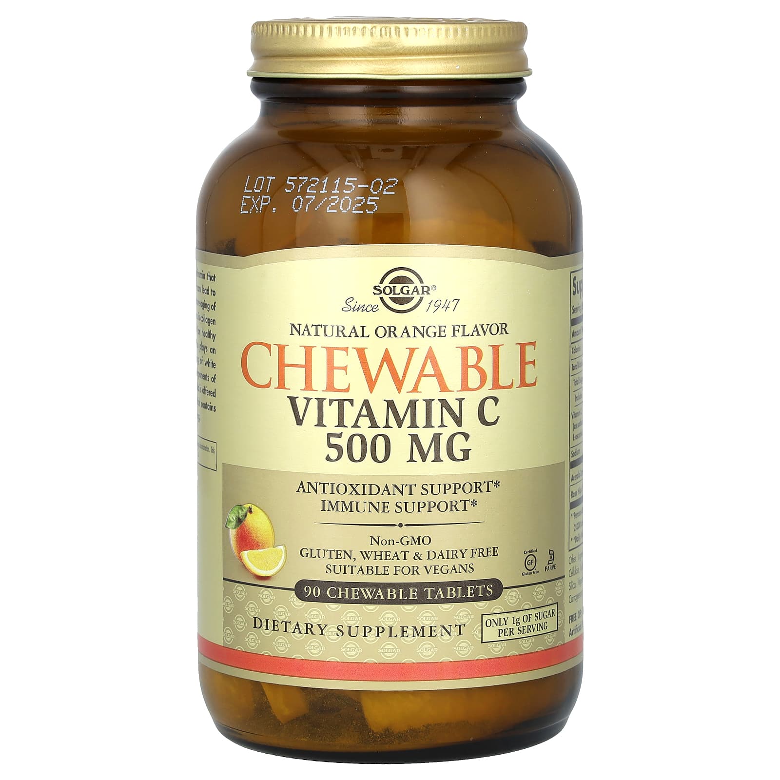 Solgar, Chewable Vitamin C, Natural Orange, 500 mg, 90 Chewable Tablets - Image 1