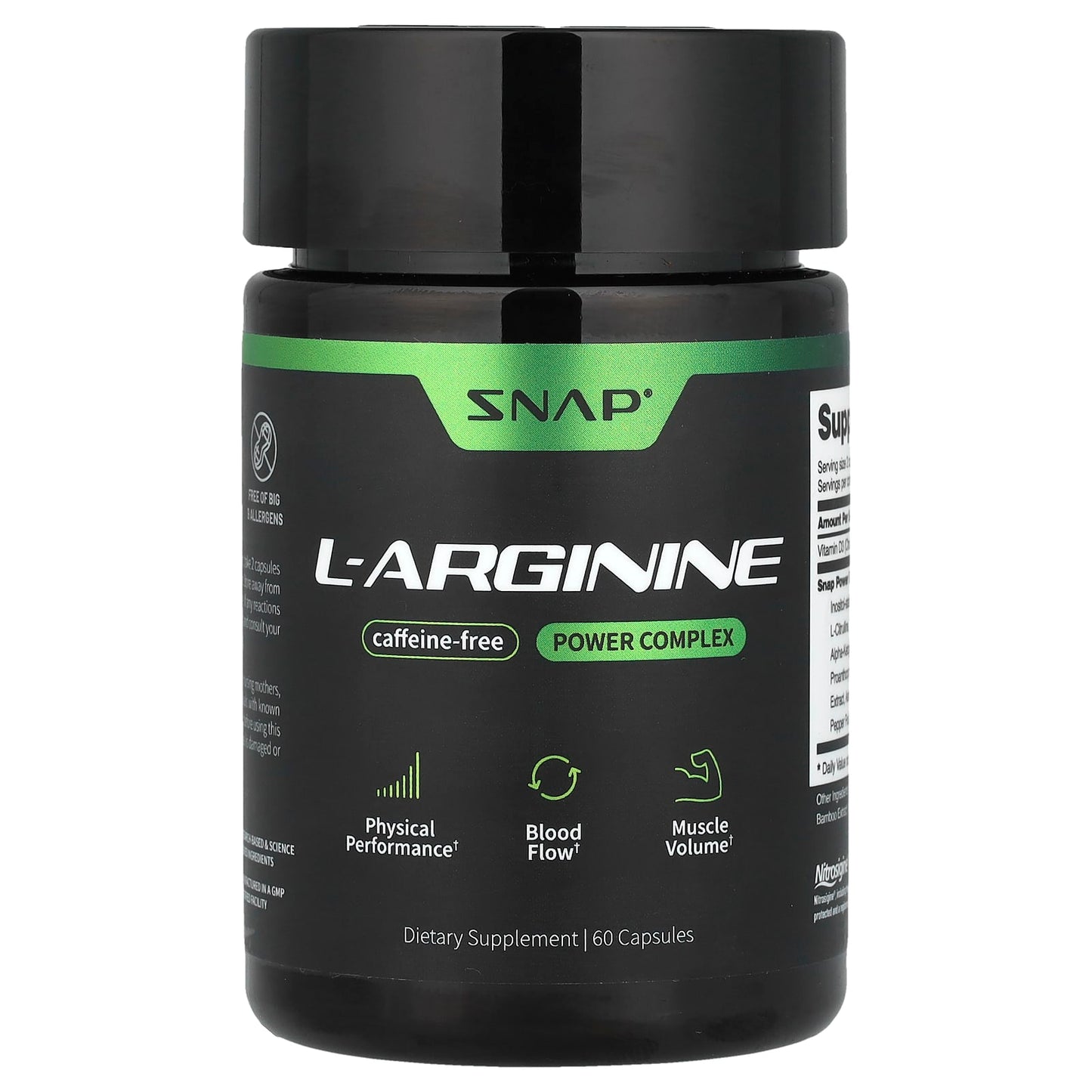 Snap Supplements, L-Arginine, Caffeine-Free, 60 Capsules - Image 1