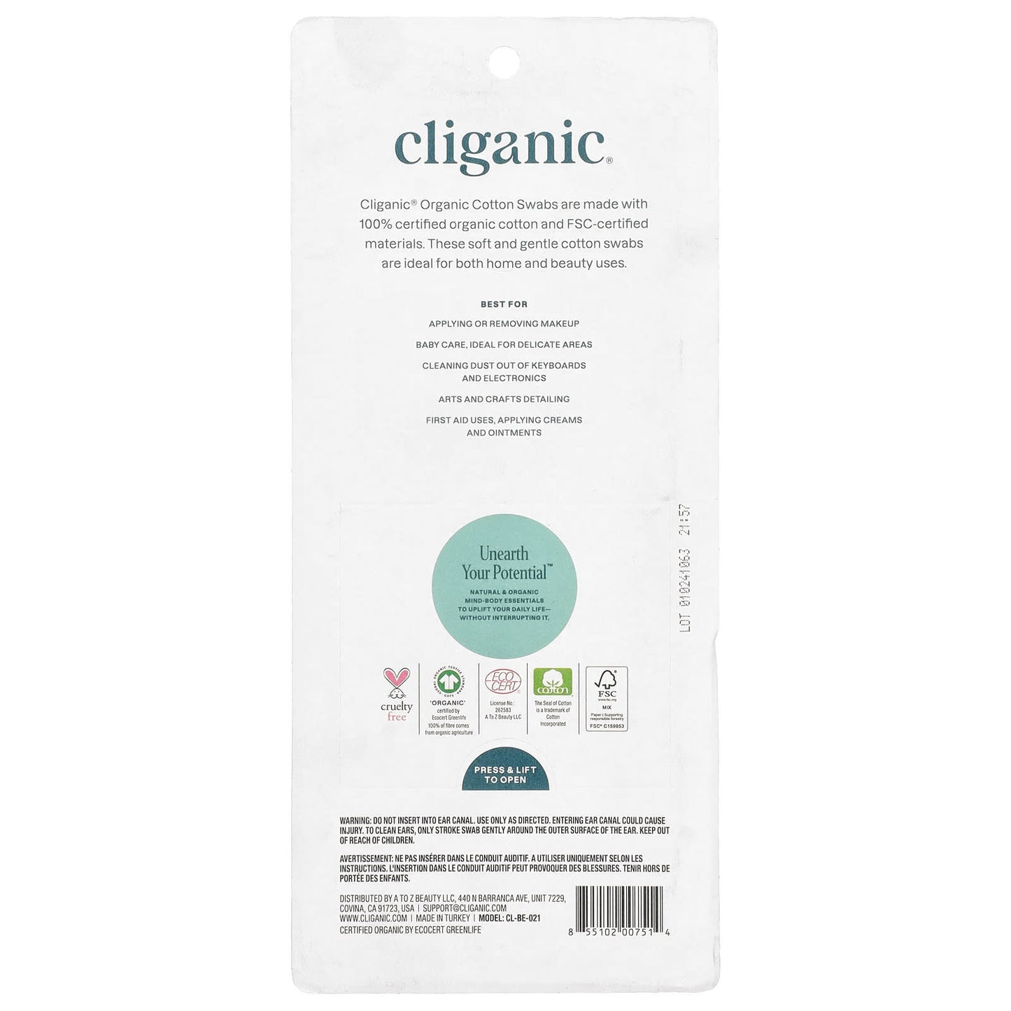 Certified Organic Cotton Swabs by Cliganic - 500 Count - Image 2