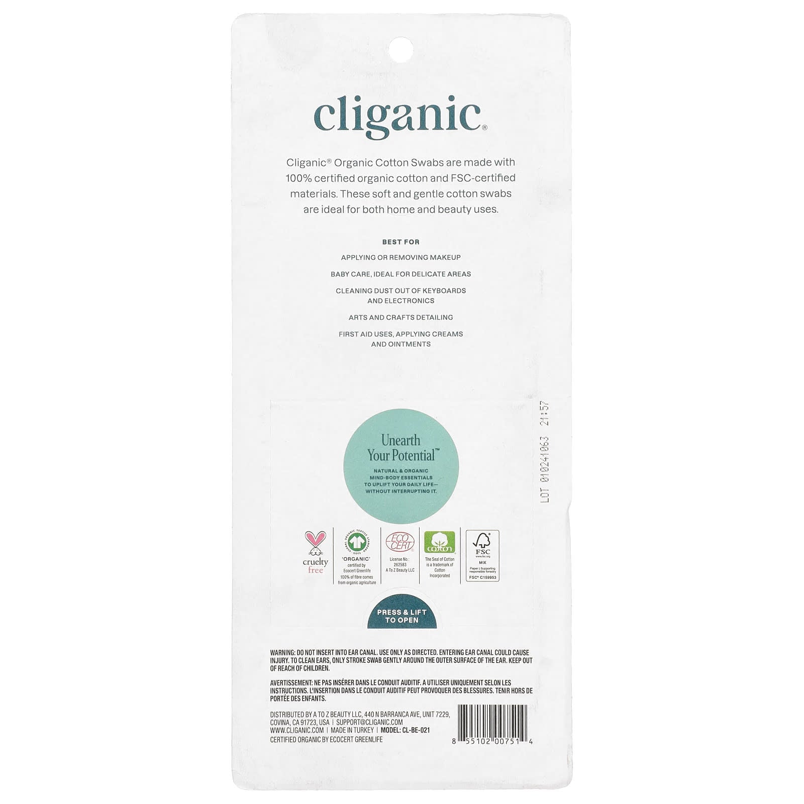 Certified Organic Cotton Swabs by Cliganic - 500 Count - Image 2