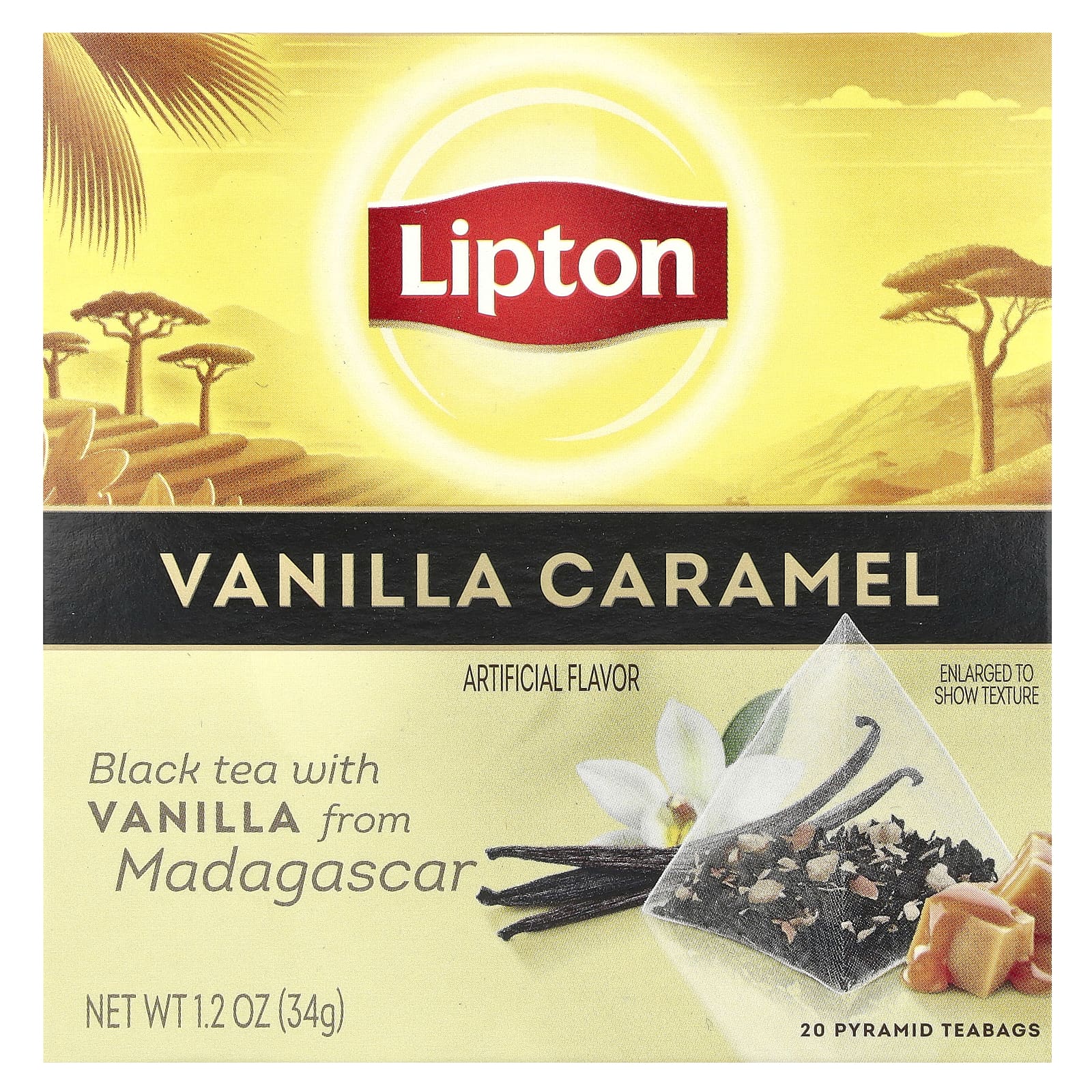 Lipton, Vanilla Caramel Black Tea, 20 Pyramid Teabags, 1.2 oz (34 g) - Image 1