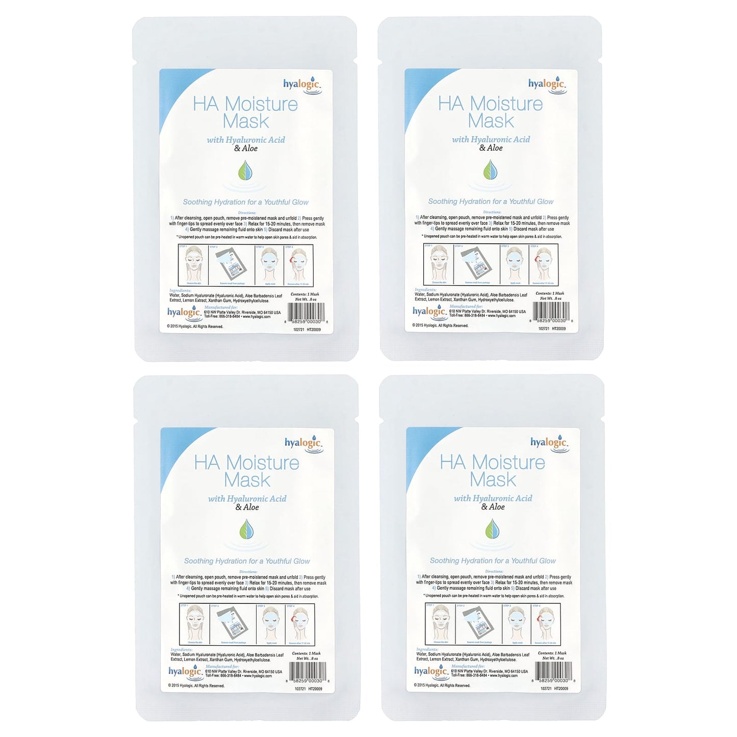 Hyaluronic Acid Beauty Mask with Hyaluronic Acid & Aloe, 4 Masks - Image 1