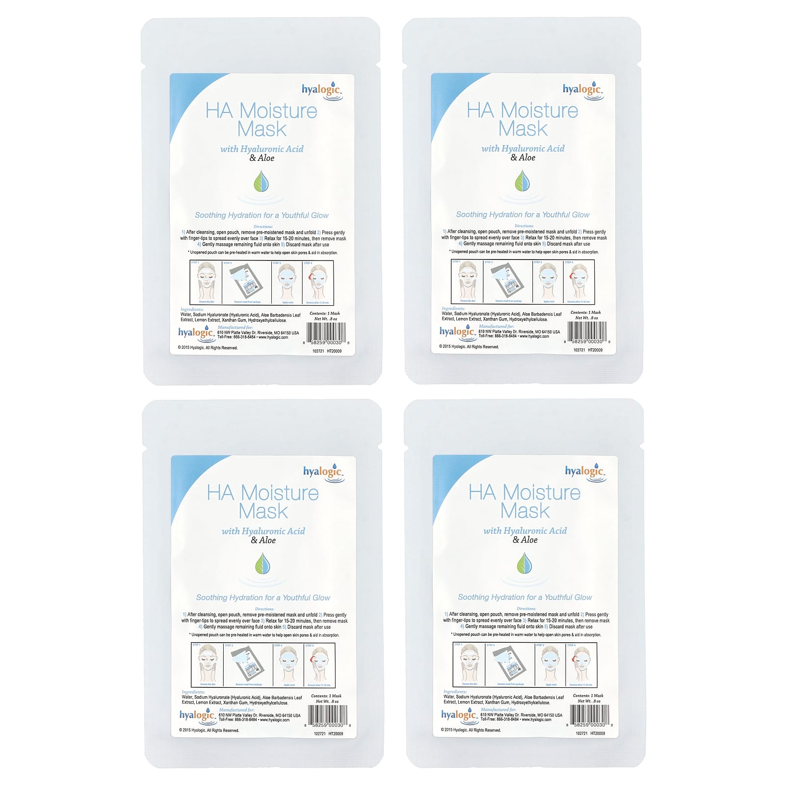 Hyaluronic Acid Beauty Mask with Hyaluronic Acid & Aloe, 4 Masks - Image 1