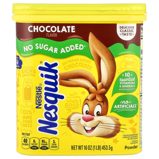 Nesquik, Nestle® Powder, Chocolate, No Sugar Added, 16 oz (453.5 g) - Image 1