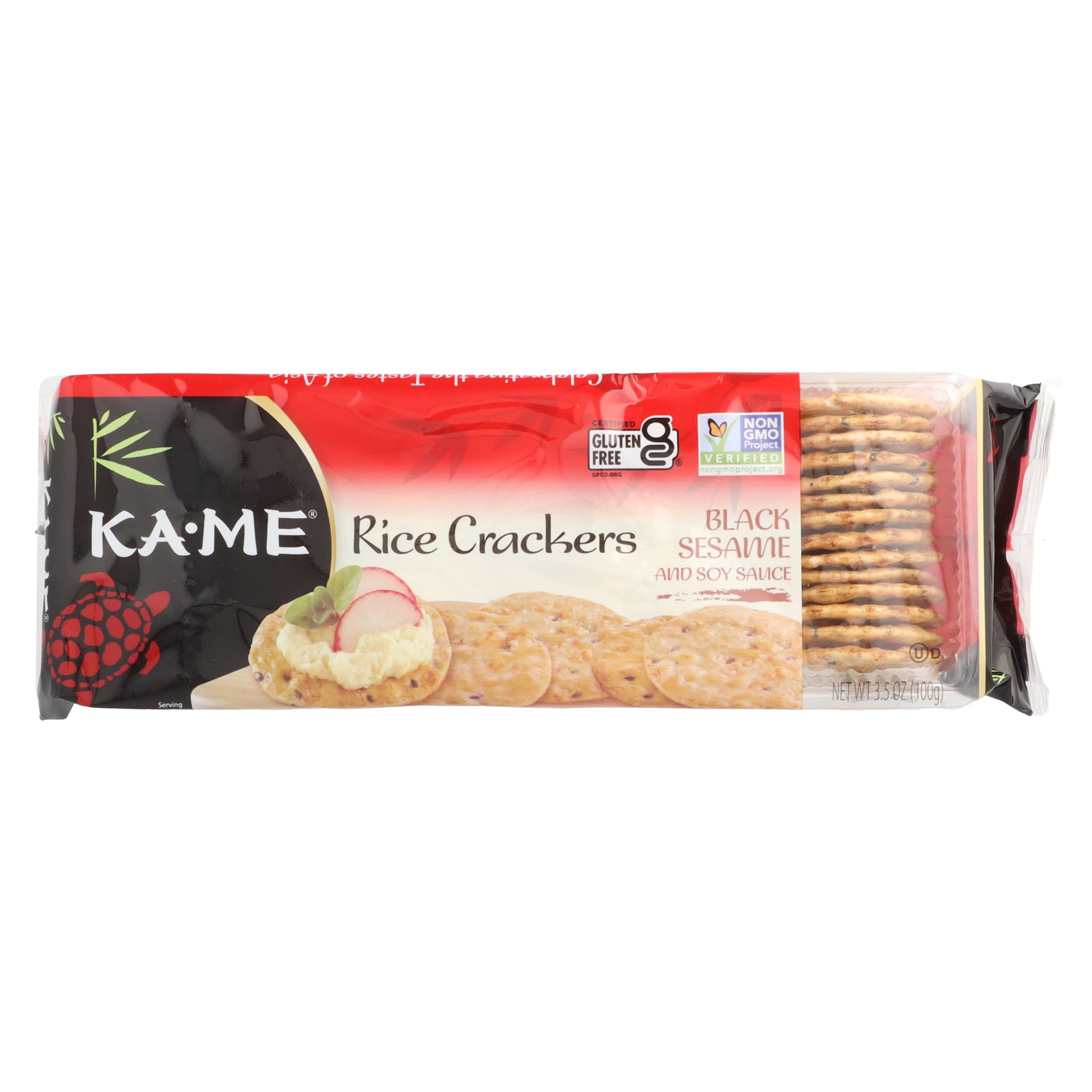 KA-ME, Rice Crackers, Black Sesame and Soy Sauce, 3.5 oz (100 g) - Image 1