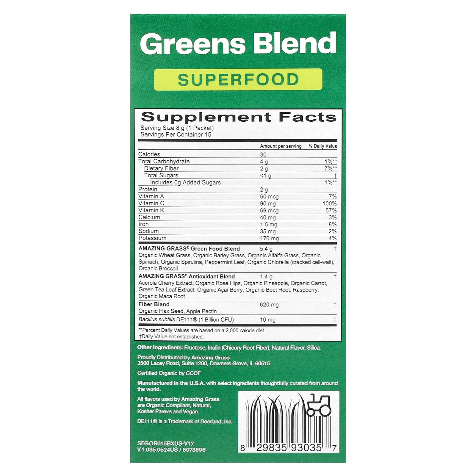 Amazing Grass Greens Blend Superfood, 100% Organic, 1 Billion CFU - Image 2