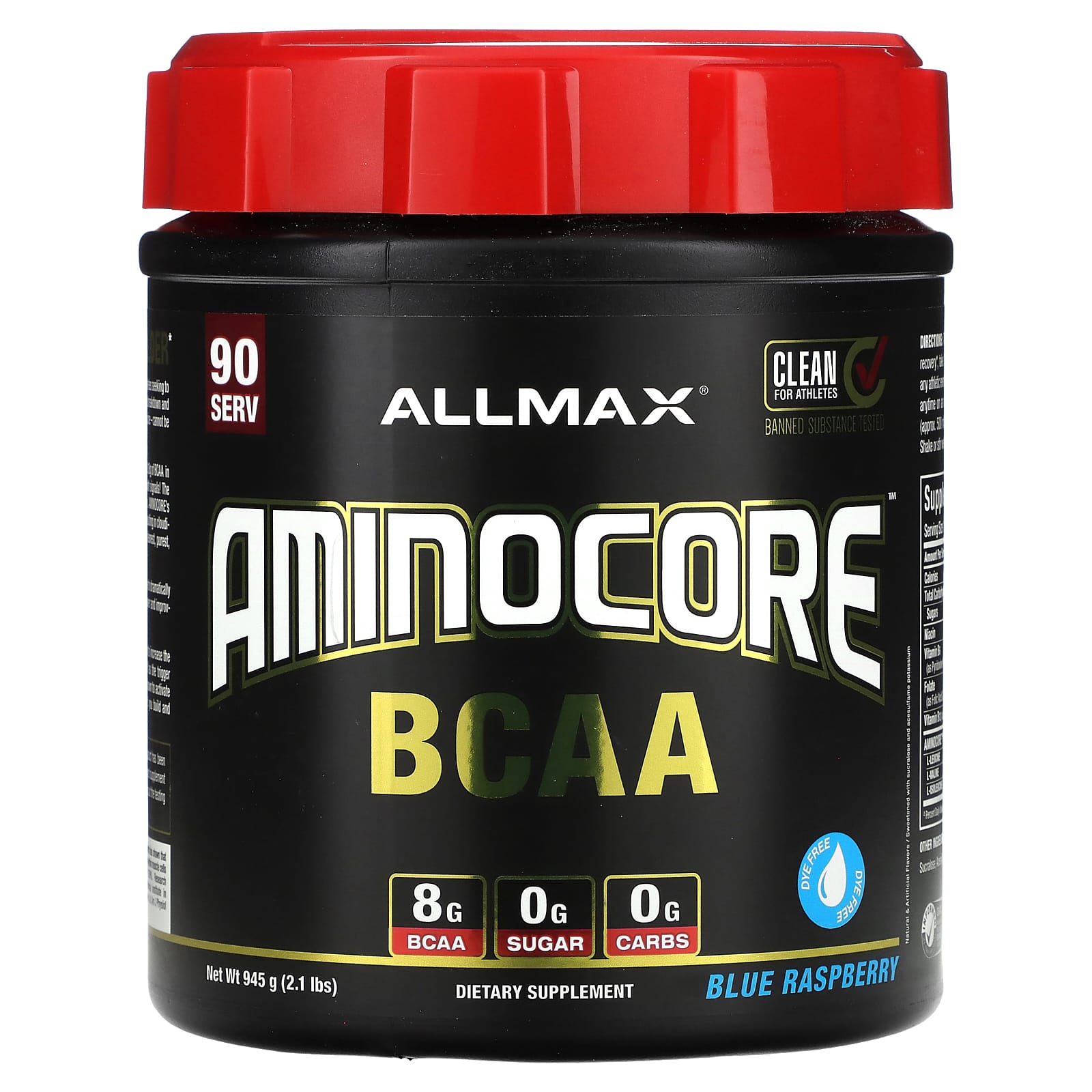ALLMAX AMINOCORE BCAA, Blue Raspberry, 2.1 lbs (945g) for Muscle Recovery - Image 1
