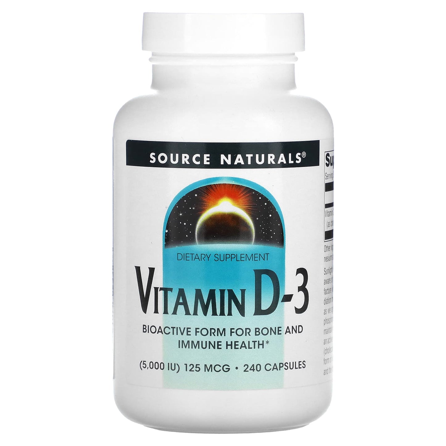 Source Naturals, Vitamin D-3, 125 mcg (5,000 IU), 240 Capsules