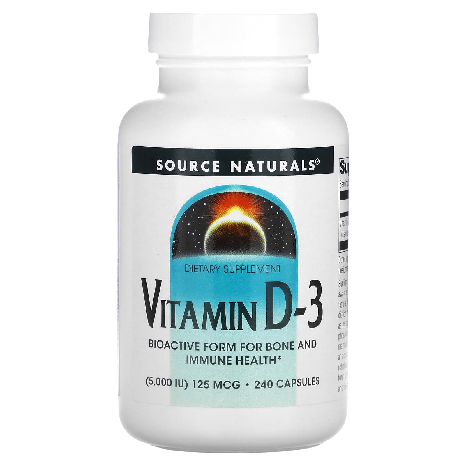 Source Naturals, Vitamin D-3, 125 mcg (5,000 IU), 240 Capsules