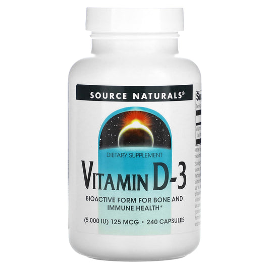 Source Naturals, Vitamin D-3, 125 mcg (5,000 IU), 240 Capsules