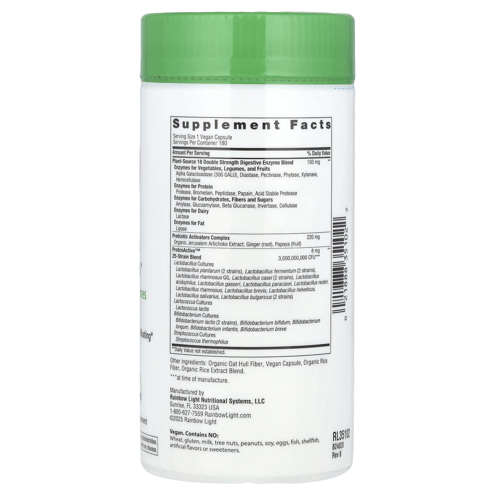 Rainbow Light, All-Zyme, Double Strength™, 180 Vegan Capsules - Image 2
