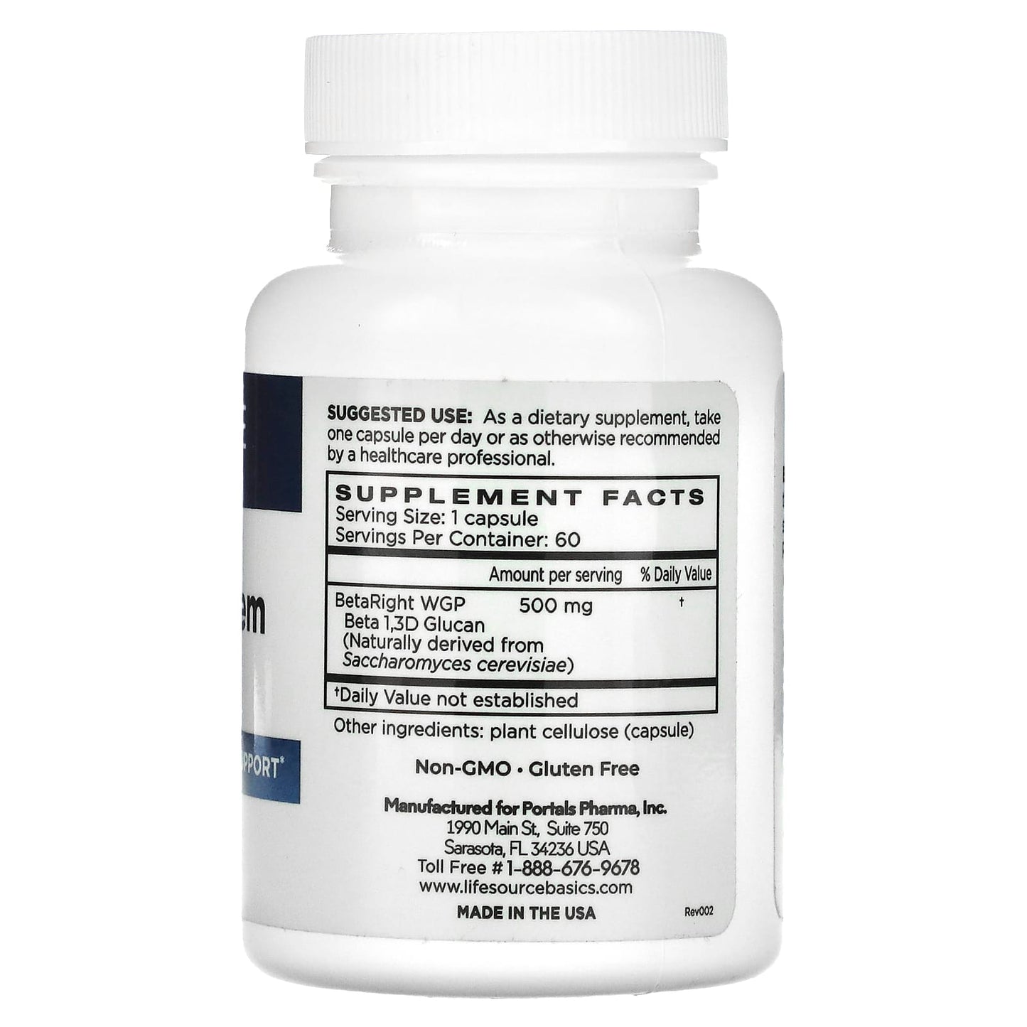 Life Source Basics (WGP Beta Glucan), Immune System Activator, 500 mg, 60 Capsules - Image 2