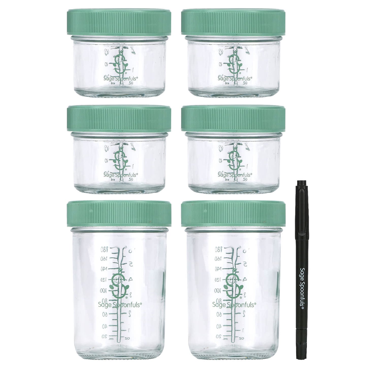 Sage Spoonfuls, Glass Baby Food Storage Jars, 6 Pack - Image 1