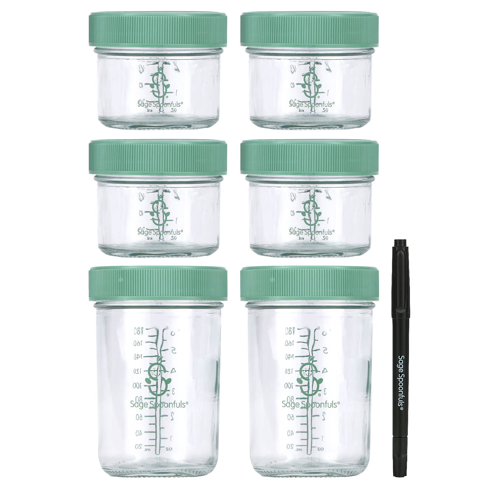 Sage Spoonfuls, Glass Baby Food Storage Jars, 6 Pack - Image 1