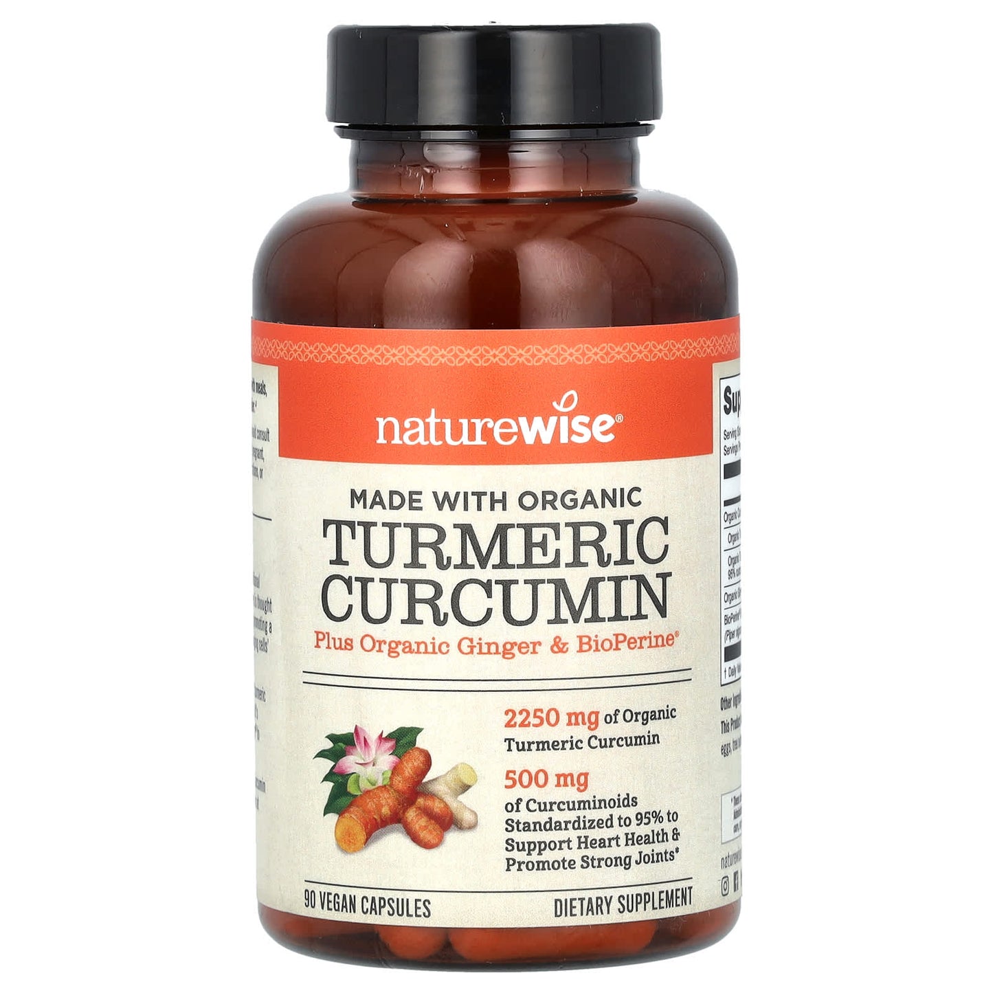 NatureWise, Organic Turmeric Curcumin, 90 Vegan Capsules - Image 1