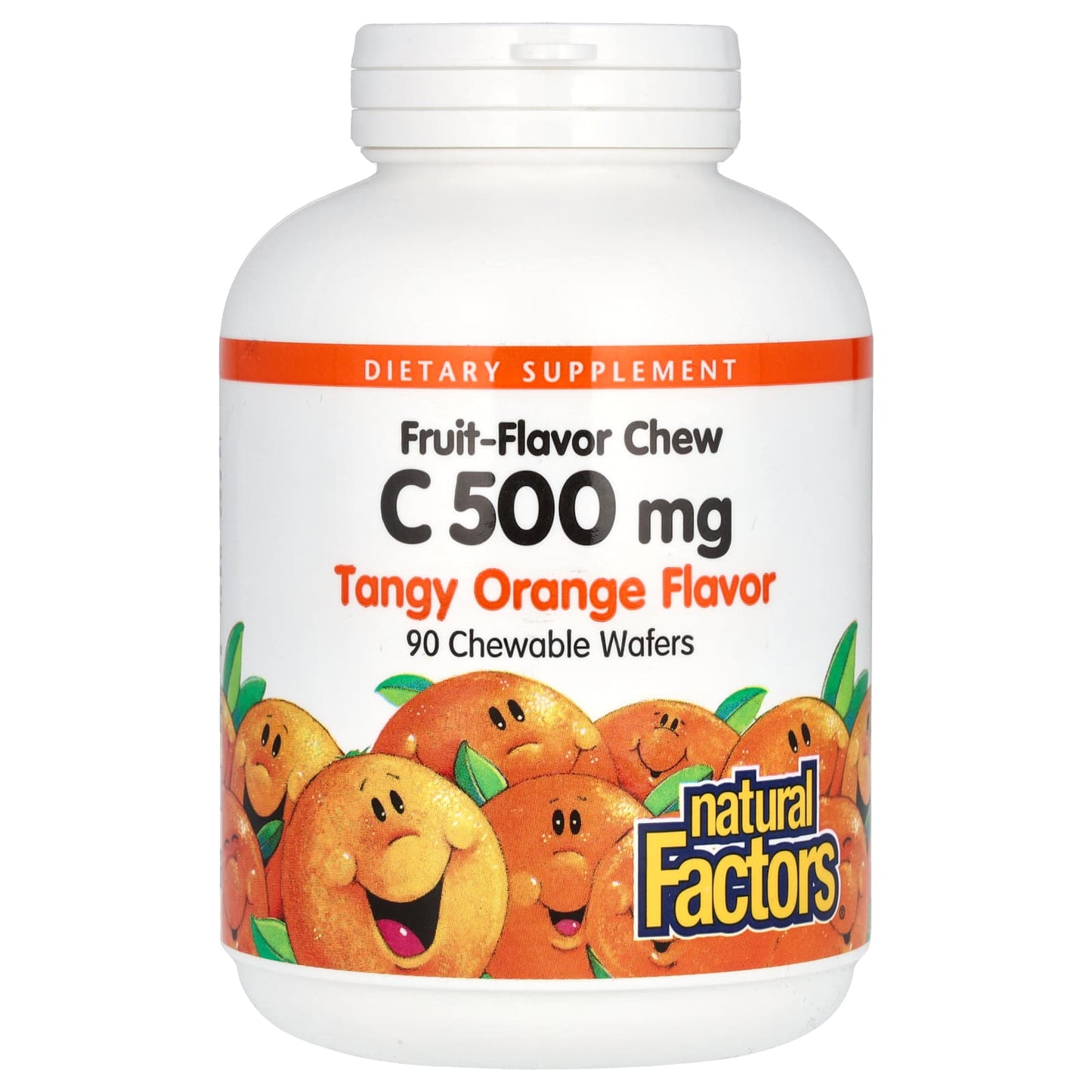 Natural Factors, Vitamin C, Fruit-Flavor Chew, Tangy Orange, 500 mg, 90 Chewable Wafers - Image 1