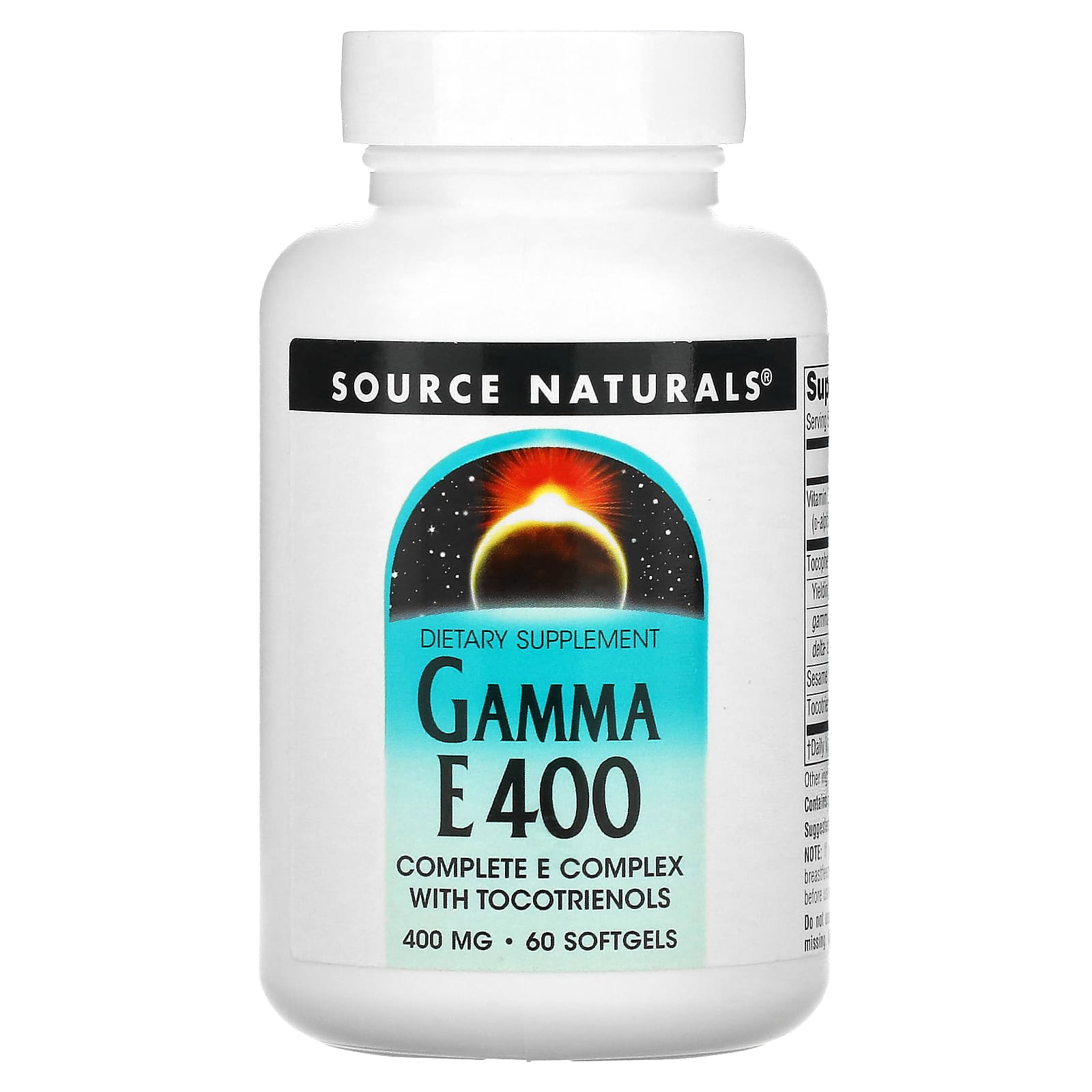 Source Naturals, Gamma E 400, Complete E Complex With Tocotrienols, 400 mg, 60 Softgels - Image 1
