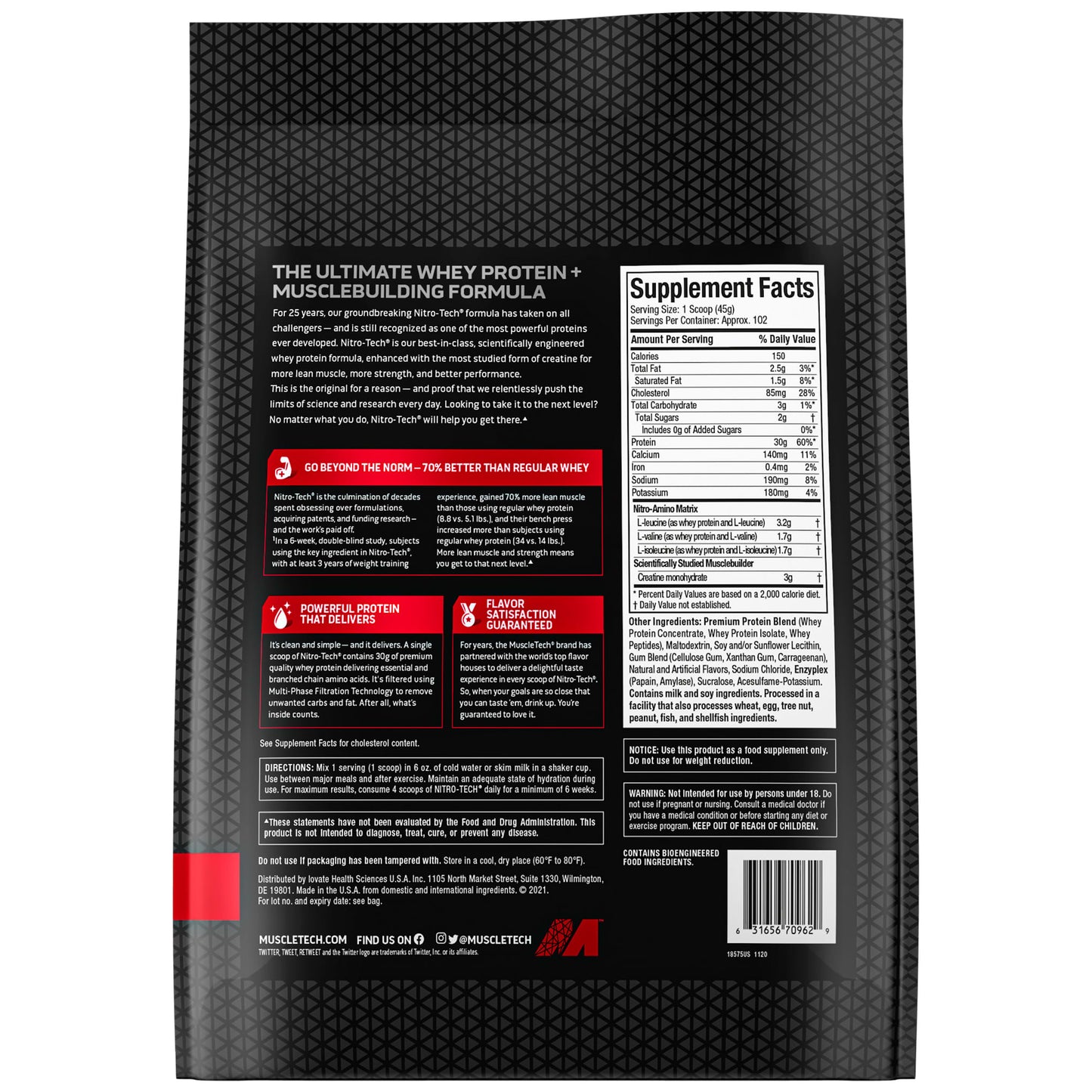 MuscleTech, Nitro-Tech® Whey Protein, Vanilla, 10 lbs (4.54 kg) - Image 2