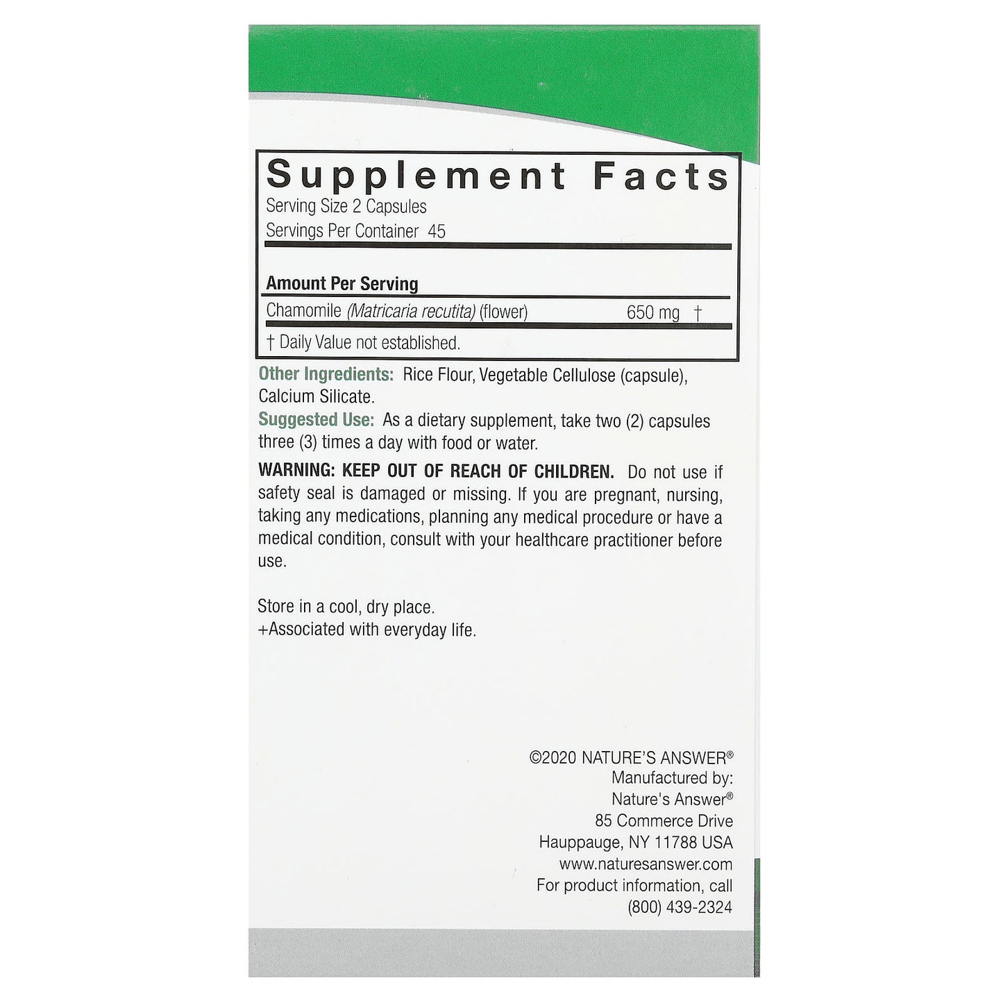 Nature's Answer, Chamomile, 90 Vegetarian Capsules (325 mg per Capsule) - Image 2