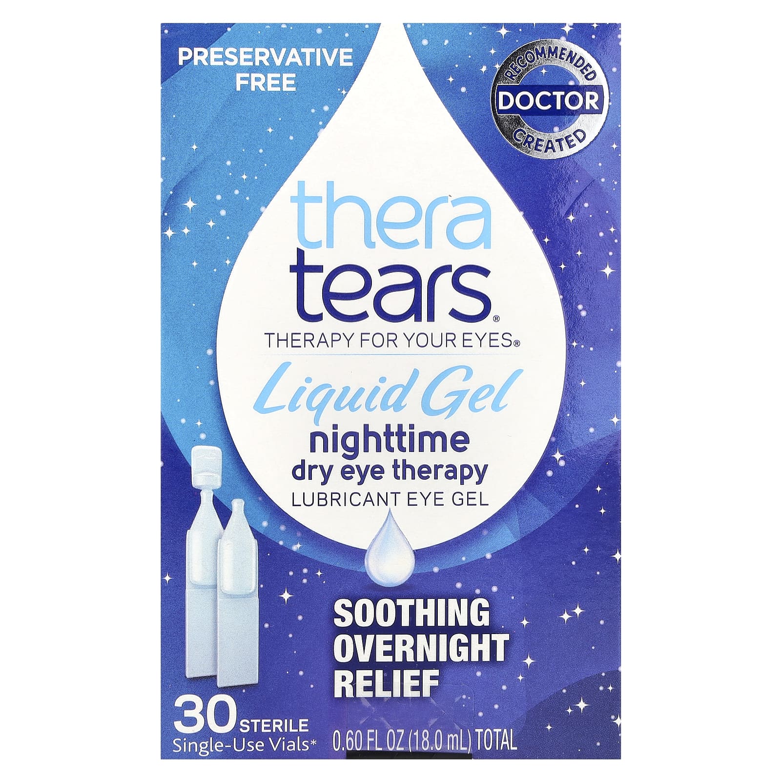 TheraTears, Nighttime Dry Eye Therapy, Lubricant Eye Gel, 30 Single-Use Vials - Image 1