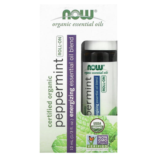 NOW Foods, Certified Organic Peppermint Roll-On, 1/3 fl oz (10 ml) - Image 1