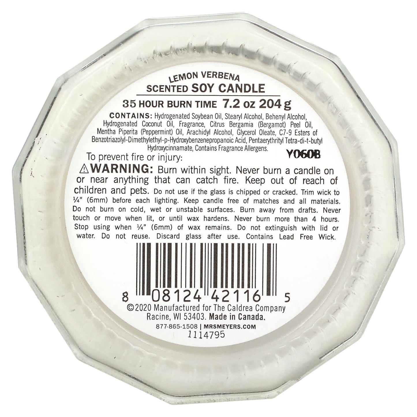 Mrs. Meyers Clean Day, Scented Soy Candle, Lemon Verbena, 7.2 oz (204 g) - Image 2