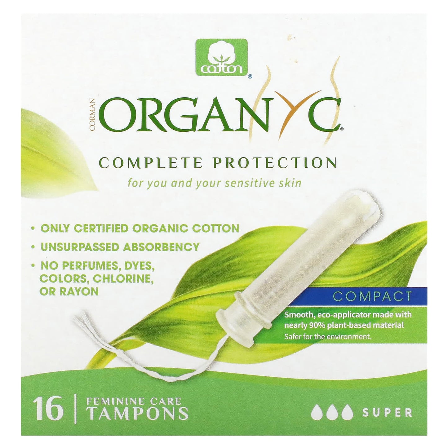 Organyc, Organic Tampons, Compact, Super, 16 Tampons - Image 1