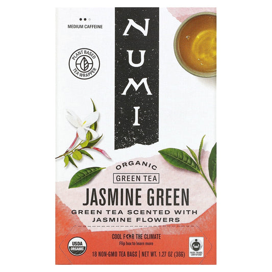 Numi Tea, Organic Green Tea, Jasmine Green, 18 Tea Bags, 1.27 oz (36 g) - Image 1