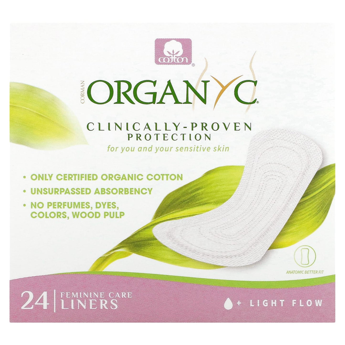 Organyc, Organic Cotton Panty Liners, Light Flow, 24 Panty Liners - Image 1