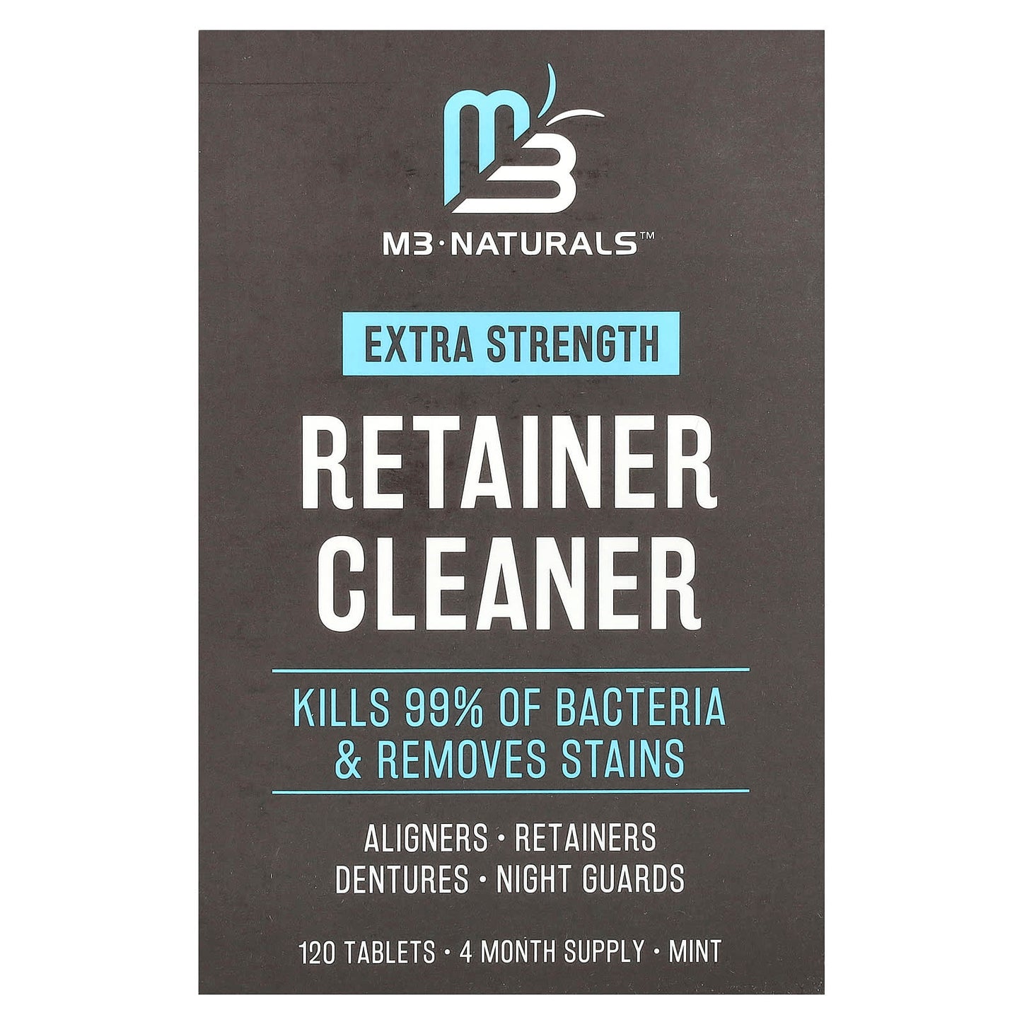 M3 Naturals, Retainer Cleaner, Extra Strength, Mint, 120 Tablets - Image 1