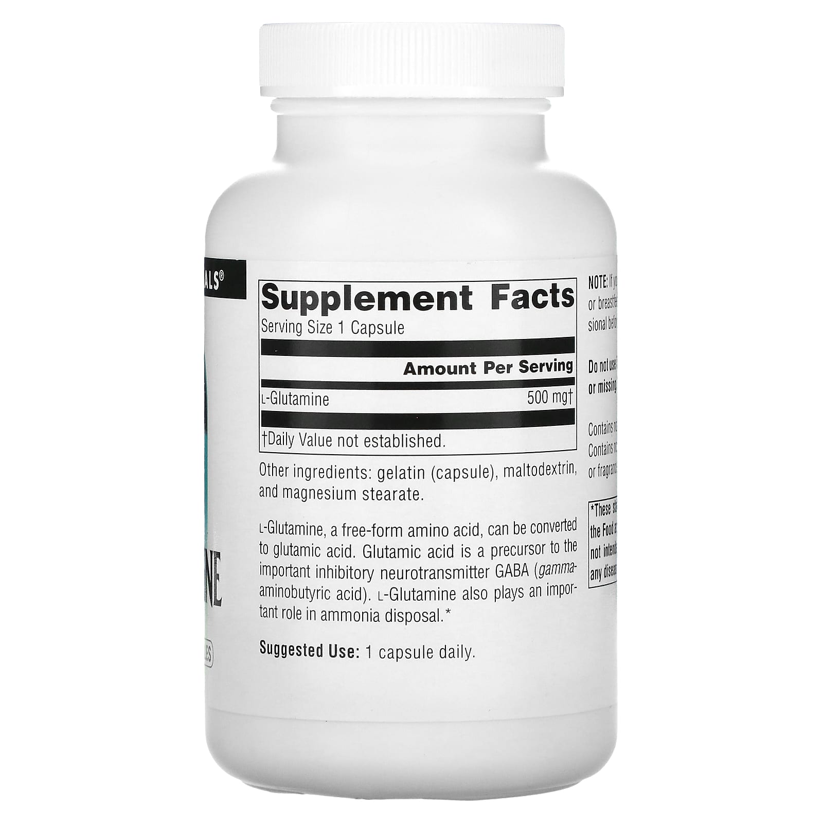 Source Naturals, L-Glutamine, 500 mg, 100 Capsules - Image 2