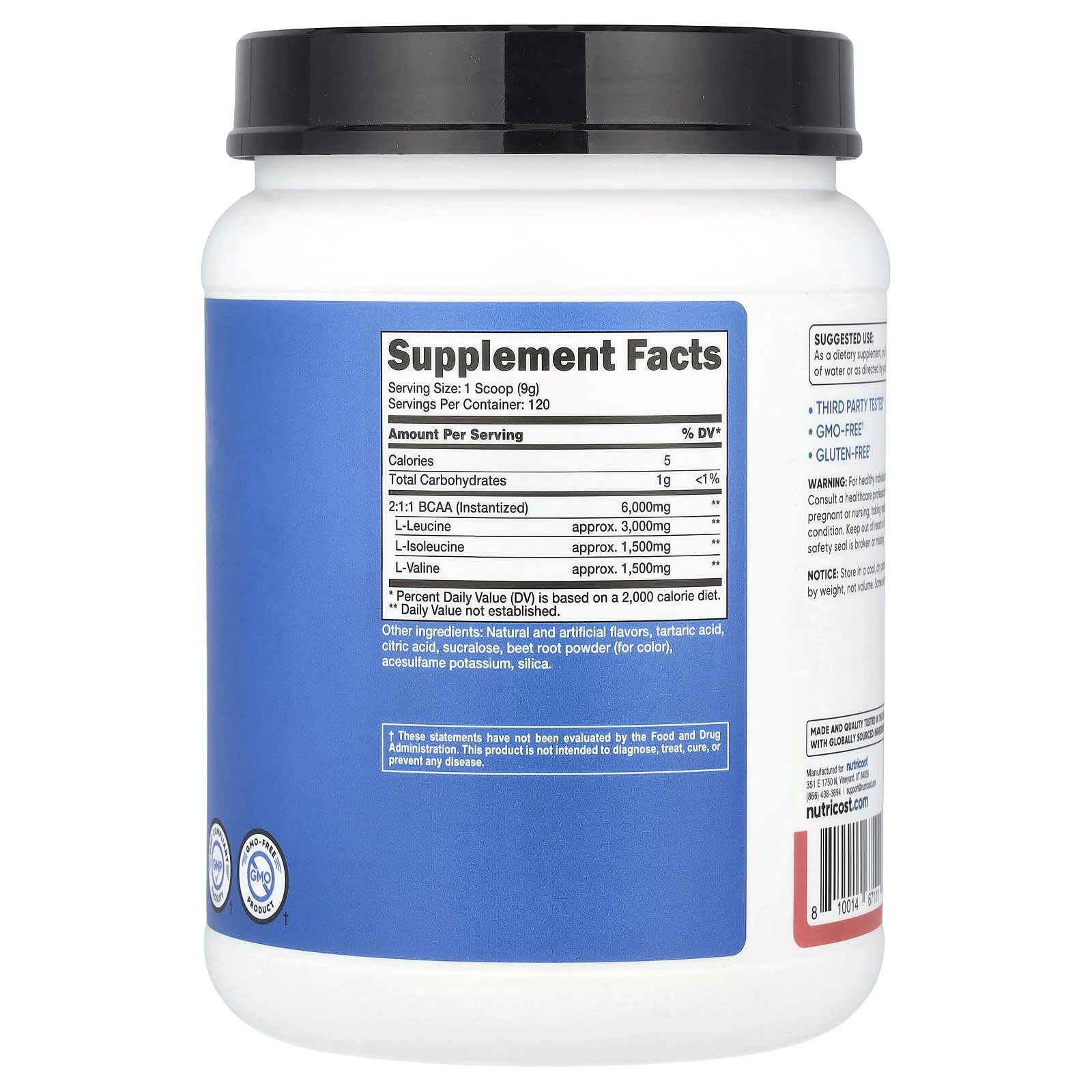 Nutricost, Performance, BCAA, Watermelon, 2.5 lb (1,116 g) - Image 2