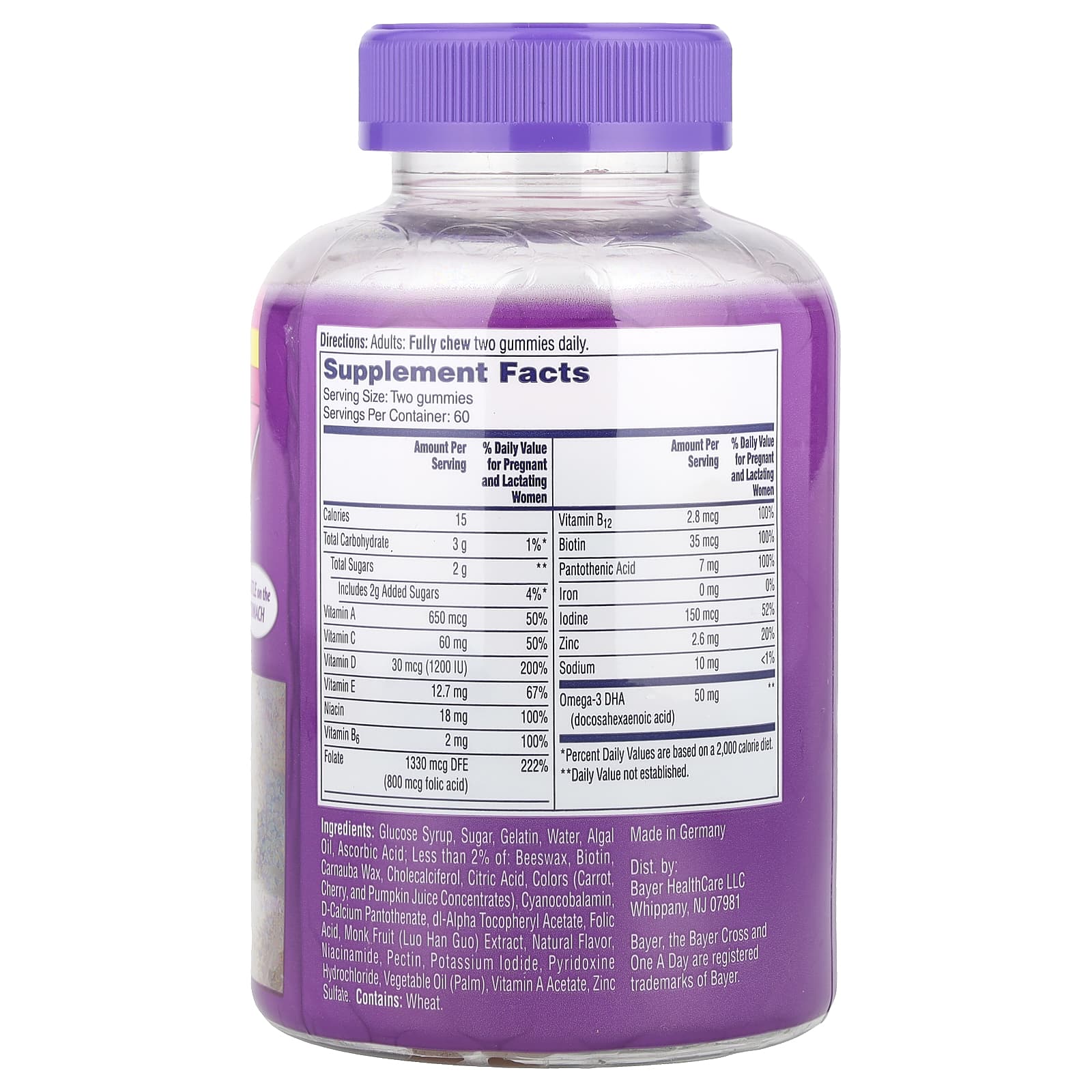 One-A-Day, Women's Prenatal Gummies with Folic Acid and DHA, 120 Gummies - Image 2