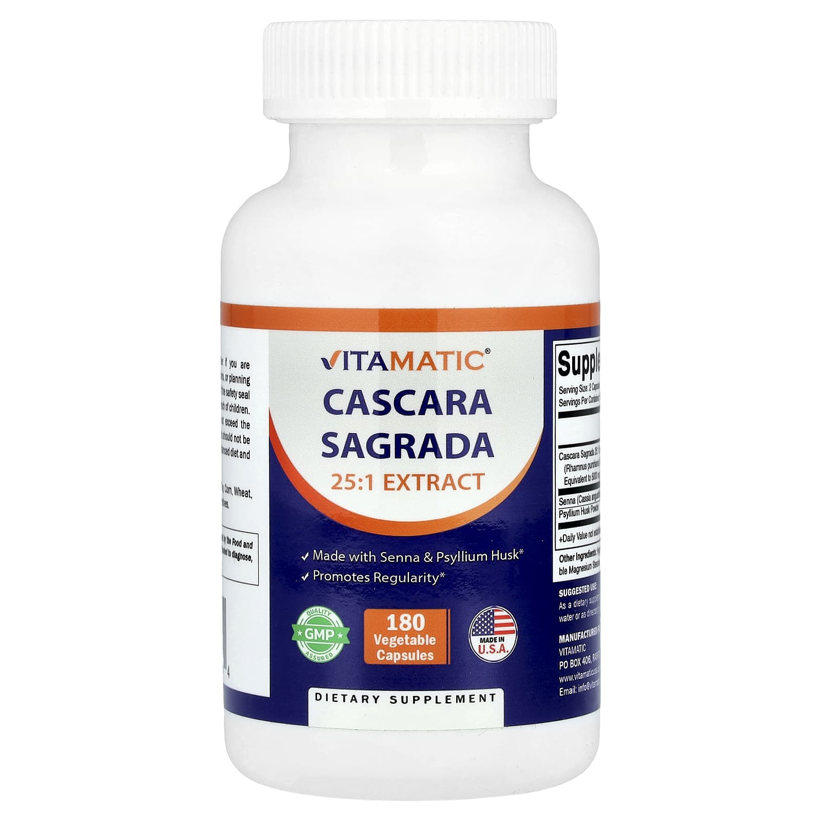 Vitamatic, Cascara Sagrada , 180 Vegetable Capsules - Image 1